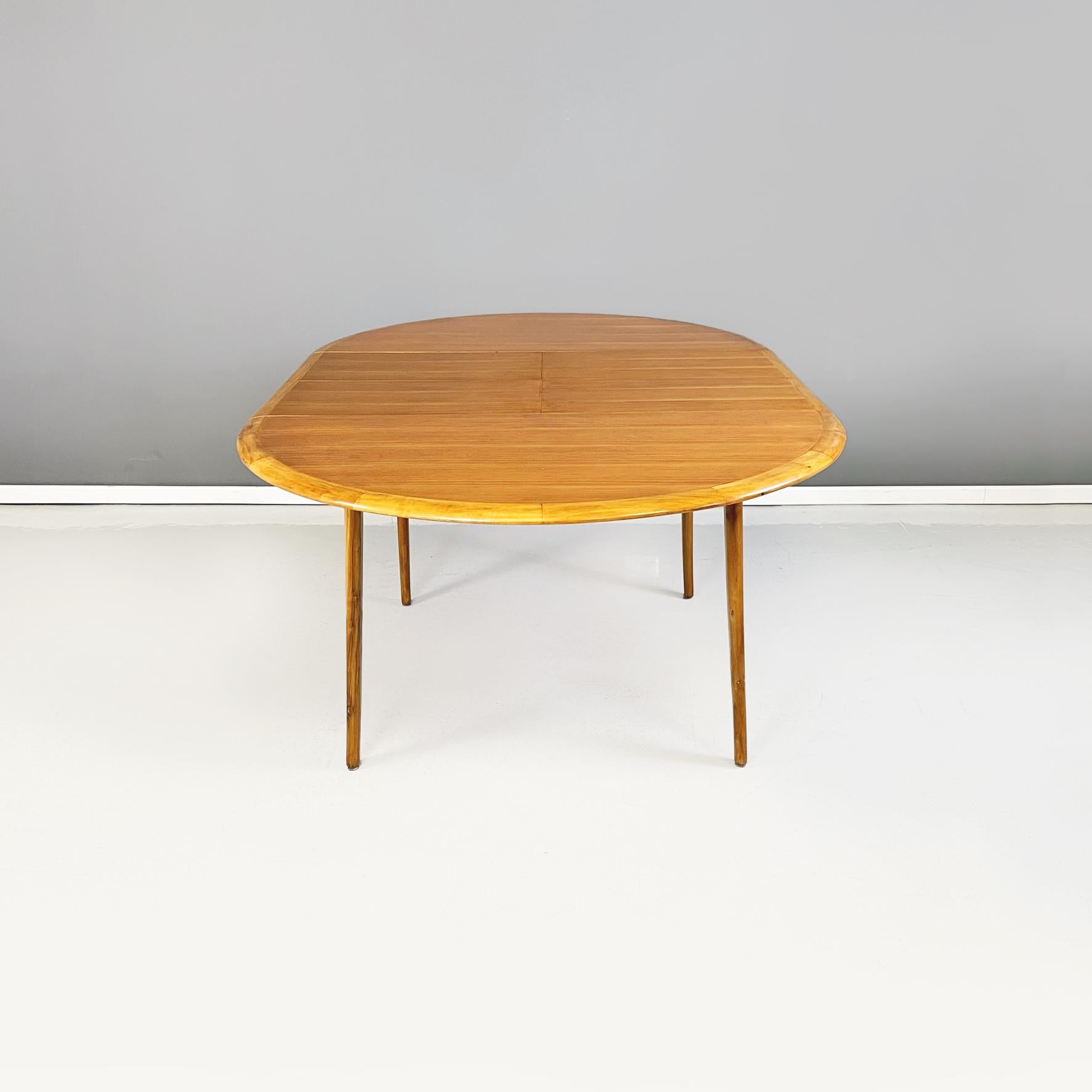 European North Europa Midcentury Oval Round Wooden Dining Table with Extensions, 1960s For Sale