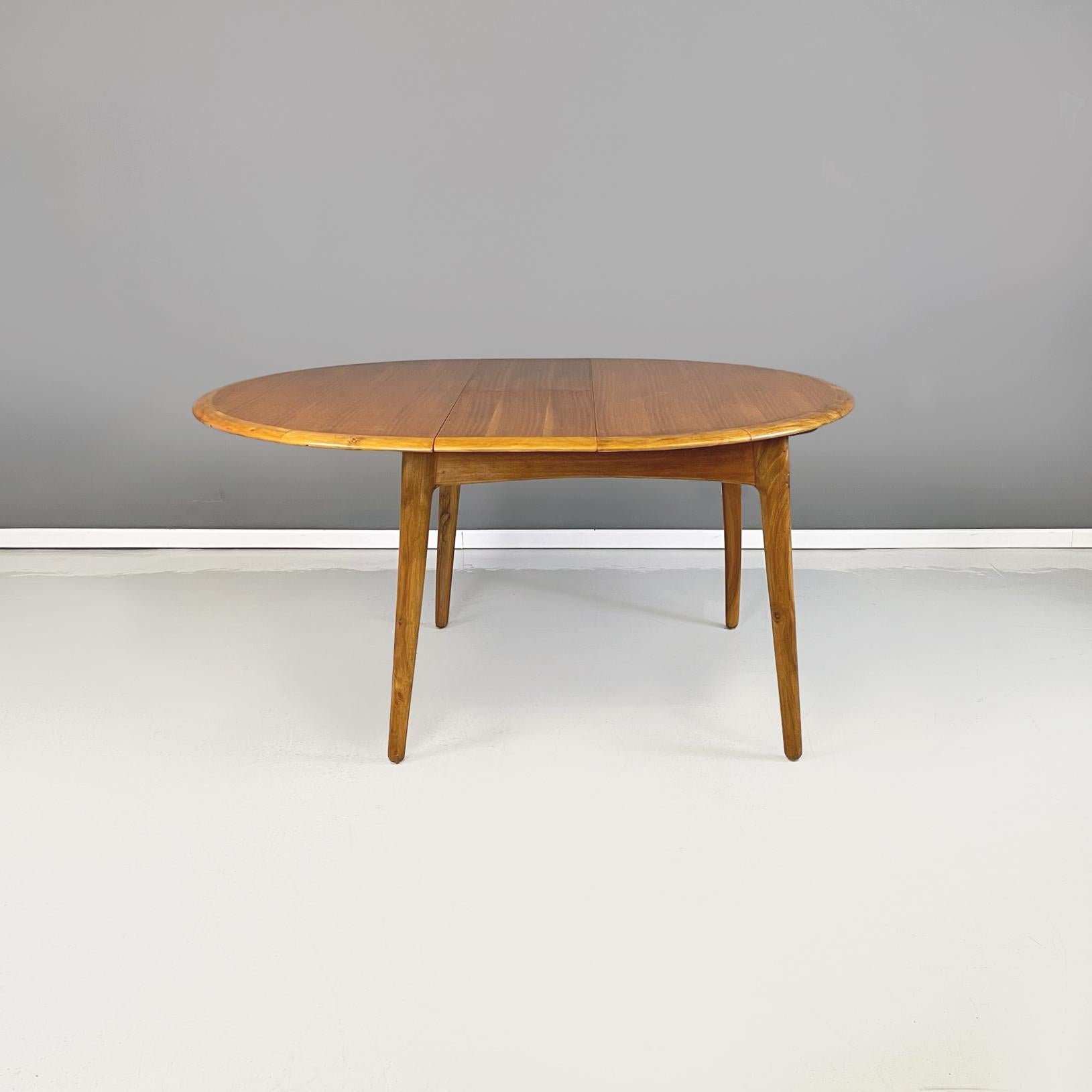 Mid-20th Century North Europa Midcentury Oval Round Wooden Dining Table with Extensions, 1960s For Sale