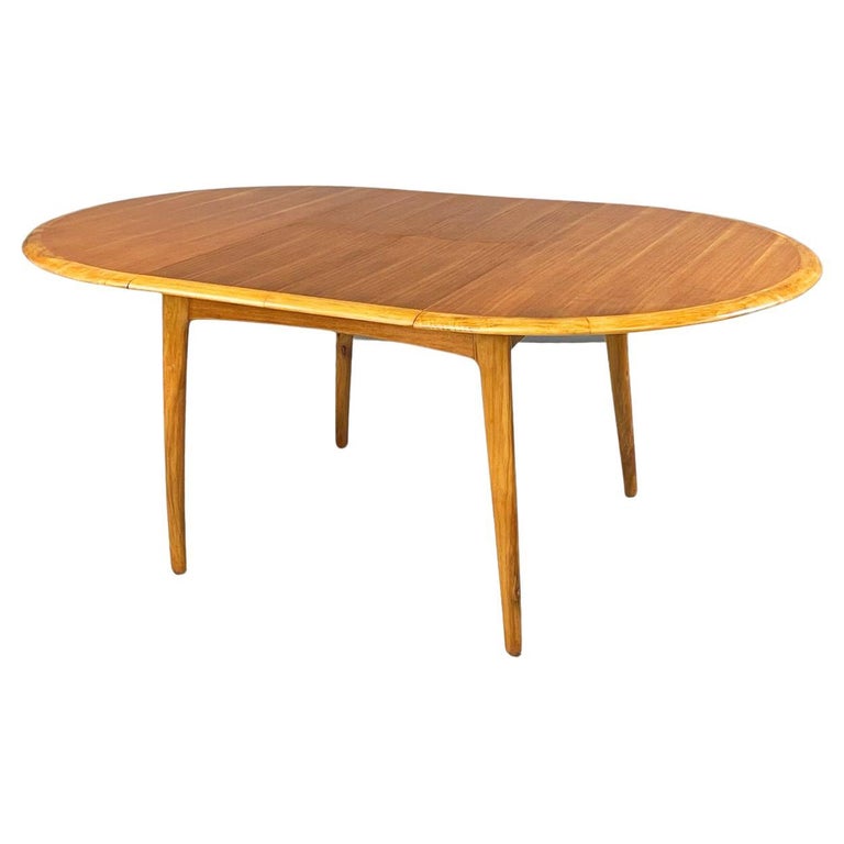North Europa midcentury oval round Wooden dining table with extensions