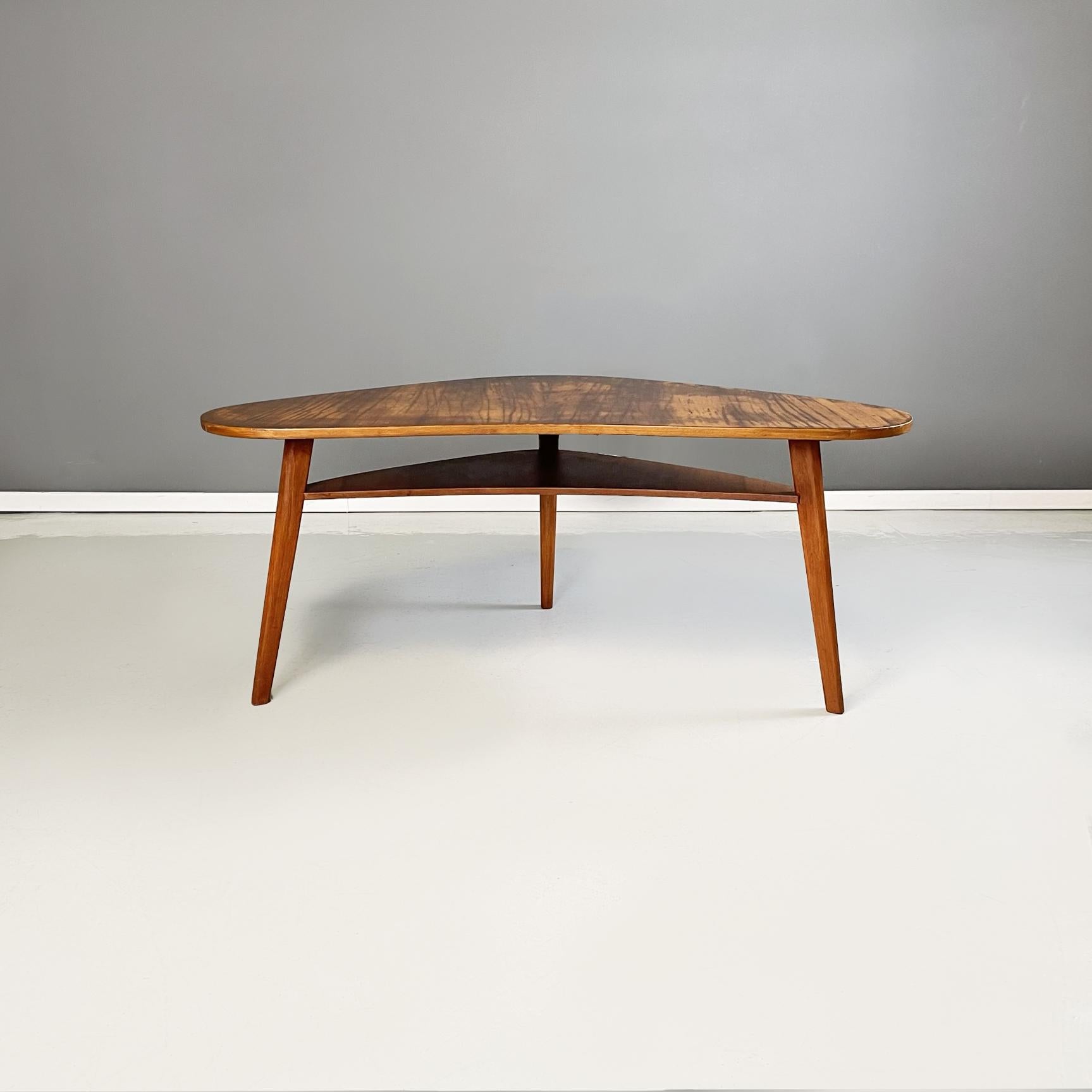 Mid-Century Modern North Europa Midcentury Triangular Coffe Table with Double Shelves in Wood, 1960 For Sale