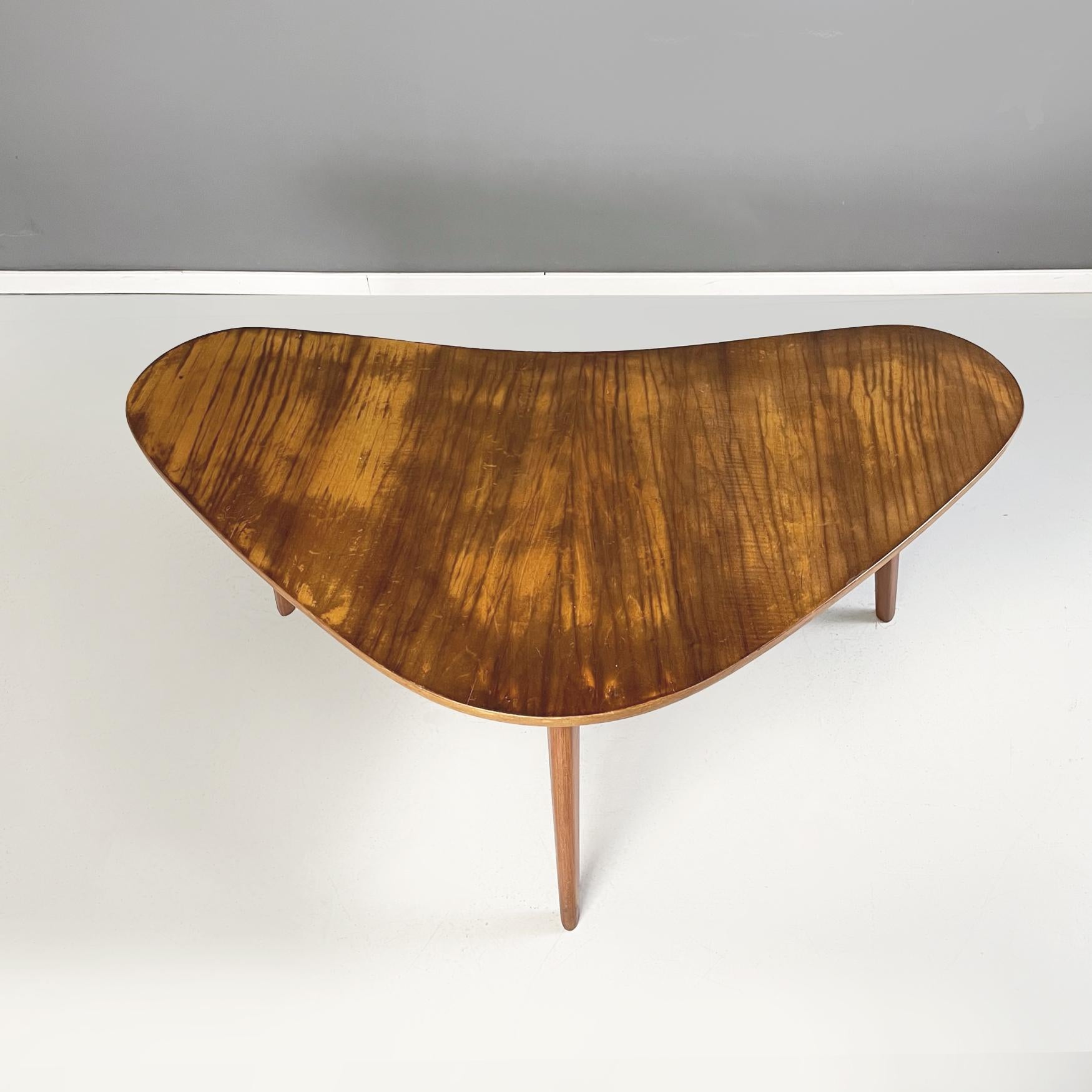 European North Europa Midcentury Triangular Coffe Table with Double Shelves in Wood, 1960 For Sale