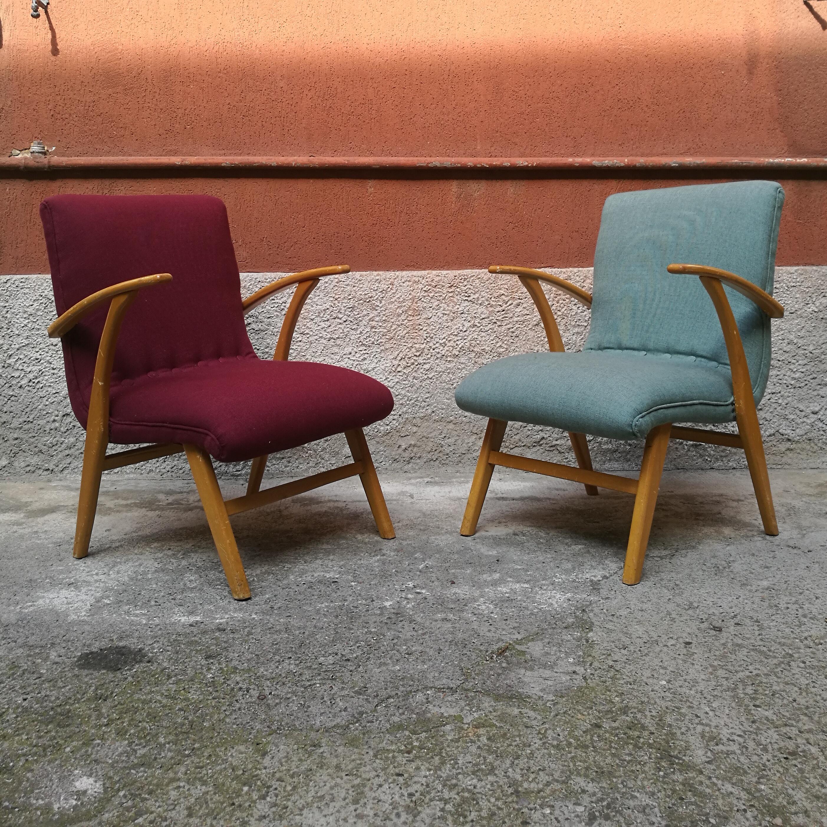 North European armchairs in solid beech wood, from 1960s
Couple of sweet armchairs, coming from Nothern Europe from sixties. All the structure, armrest included, is in solid beechwood. The seats are completely upholstered, the fabric is new for
