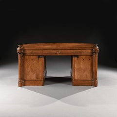North European Art Nouveau Demi-lune Shaped Oak Pedestal Writing Desk