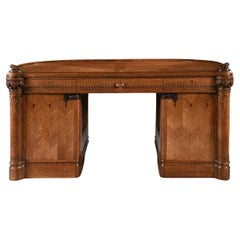 North European Art Nouveau Demi-lune Shaped Oak Pedestal Writing Desk