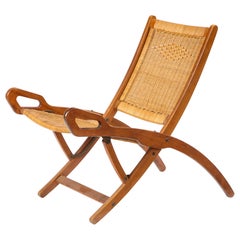 North European Caned Teakwood Folding Chair, Mid-20th Century