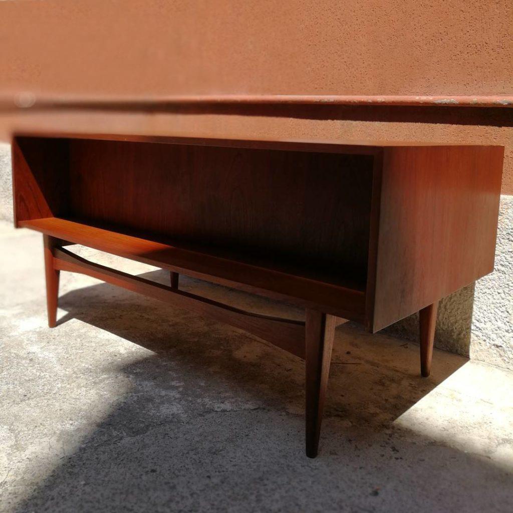 Mid-Century Modern North European, Center, Teak Desk, with 3 Drawers and Bookcase, 1960s