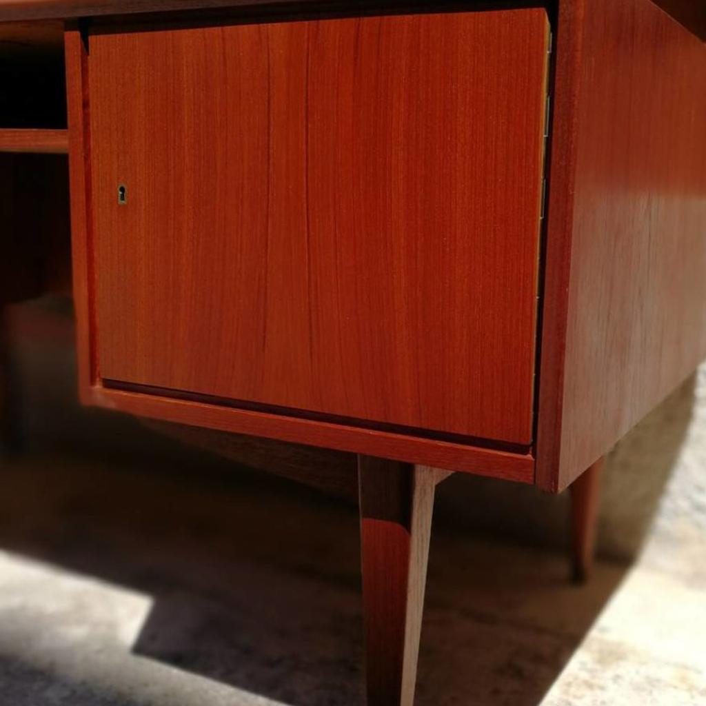 Mid-20th Century North European, Center, Teak Desk, with 3 Drawers and Bookcase, 1960s