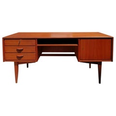 North European, Center, Teak Desk, with 3 Drawers and Bookcase, 1960s
