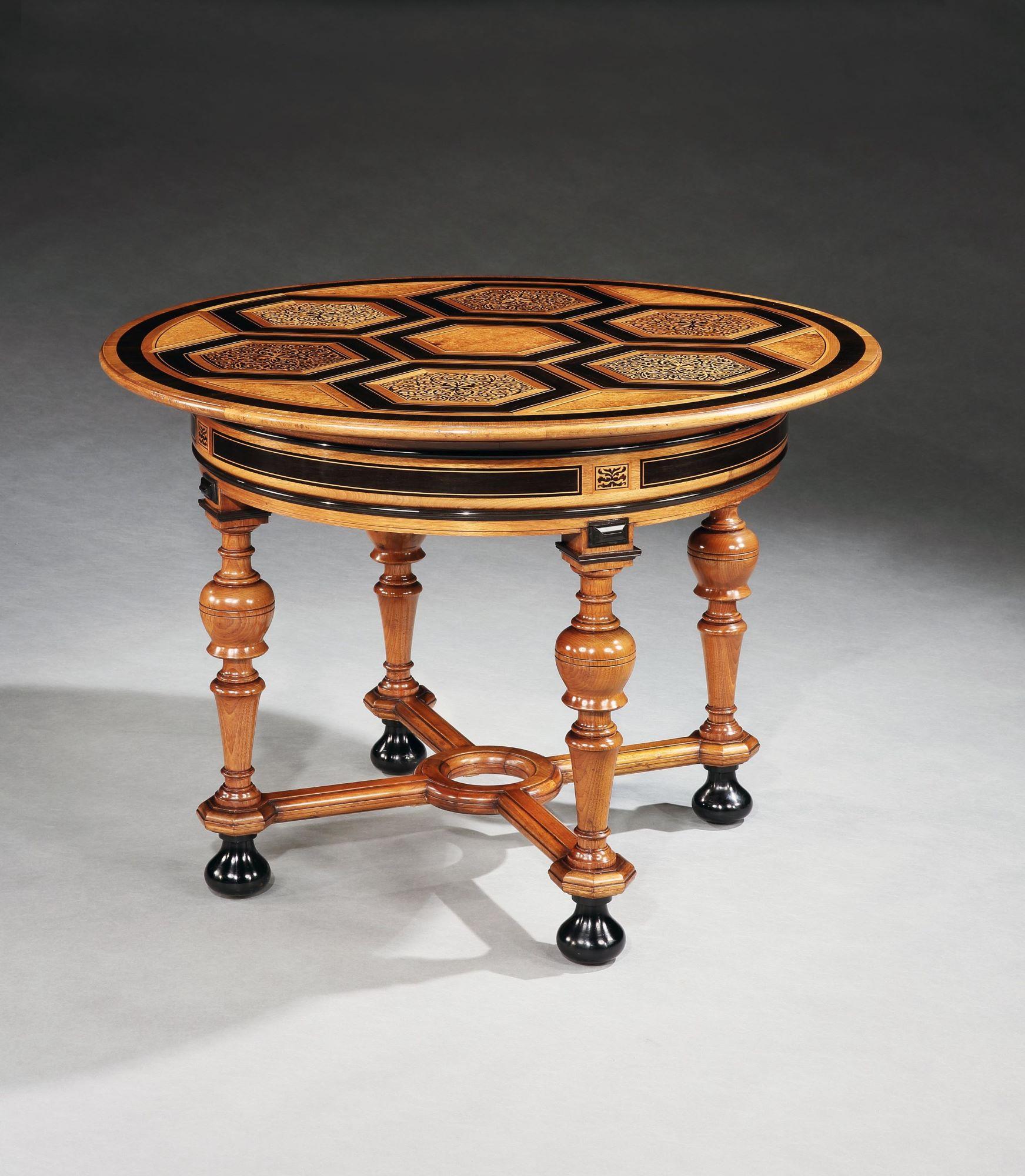 Ebony North European Late 19th Century Marquetry Centre Table For Sale