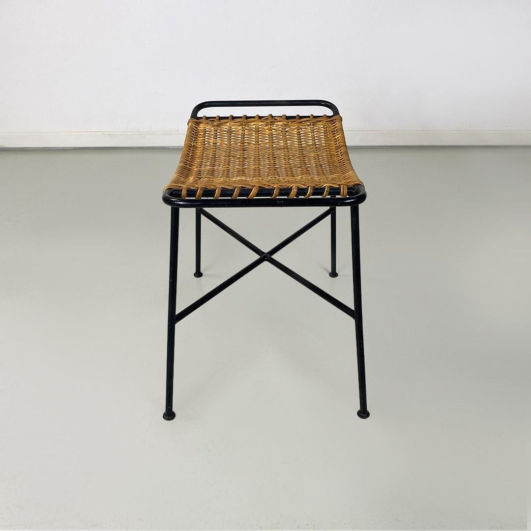 North European Mid-Century Modern Metal Rod and Rattan Stool or Footrest, 1960s In Good Condition In MIlano, IT