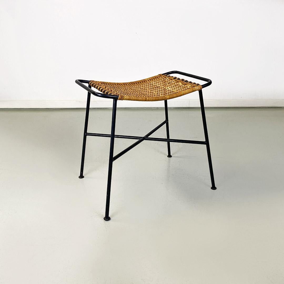 Mid-20th Century North European Mid-Century Modern Metal Rod and Rattan Stool or Footrest, 1960s