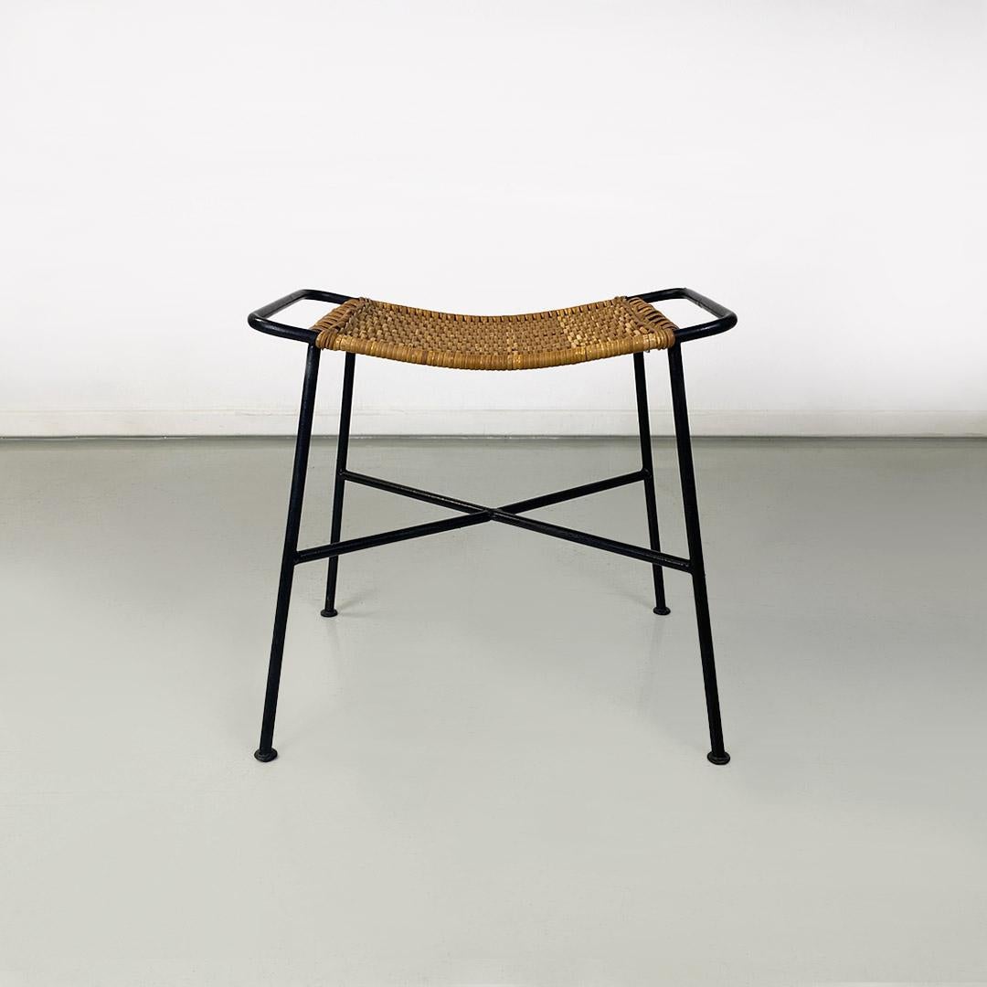 North European Mid-Century Modern Metal Rod and Rattan Stool or Footrest, 1960s 2