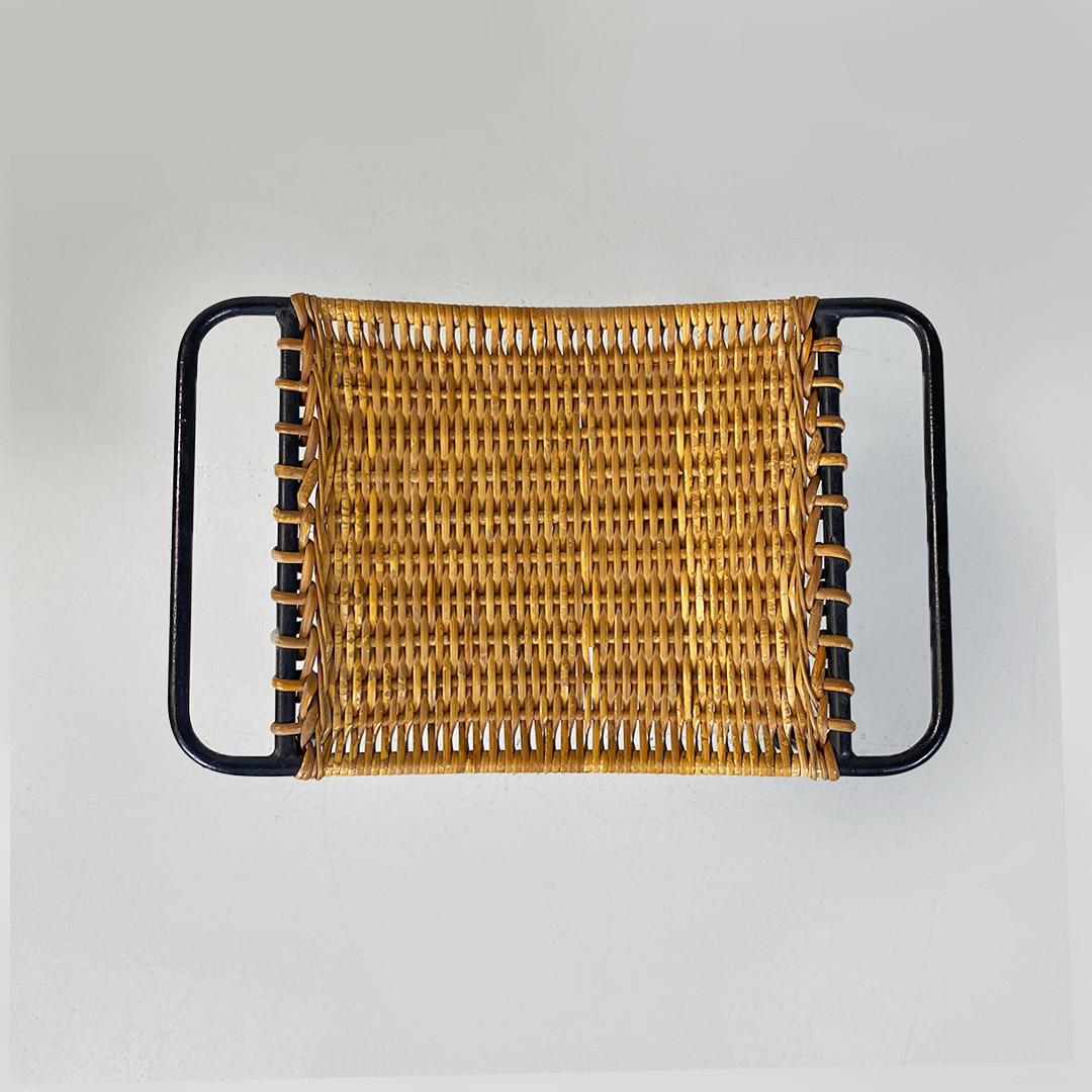 North European Mid-Century Modern Metal Rod and Rattan Stool or Footrest, 1960s 3