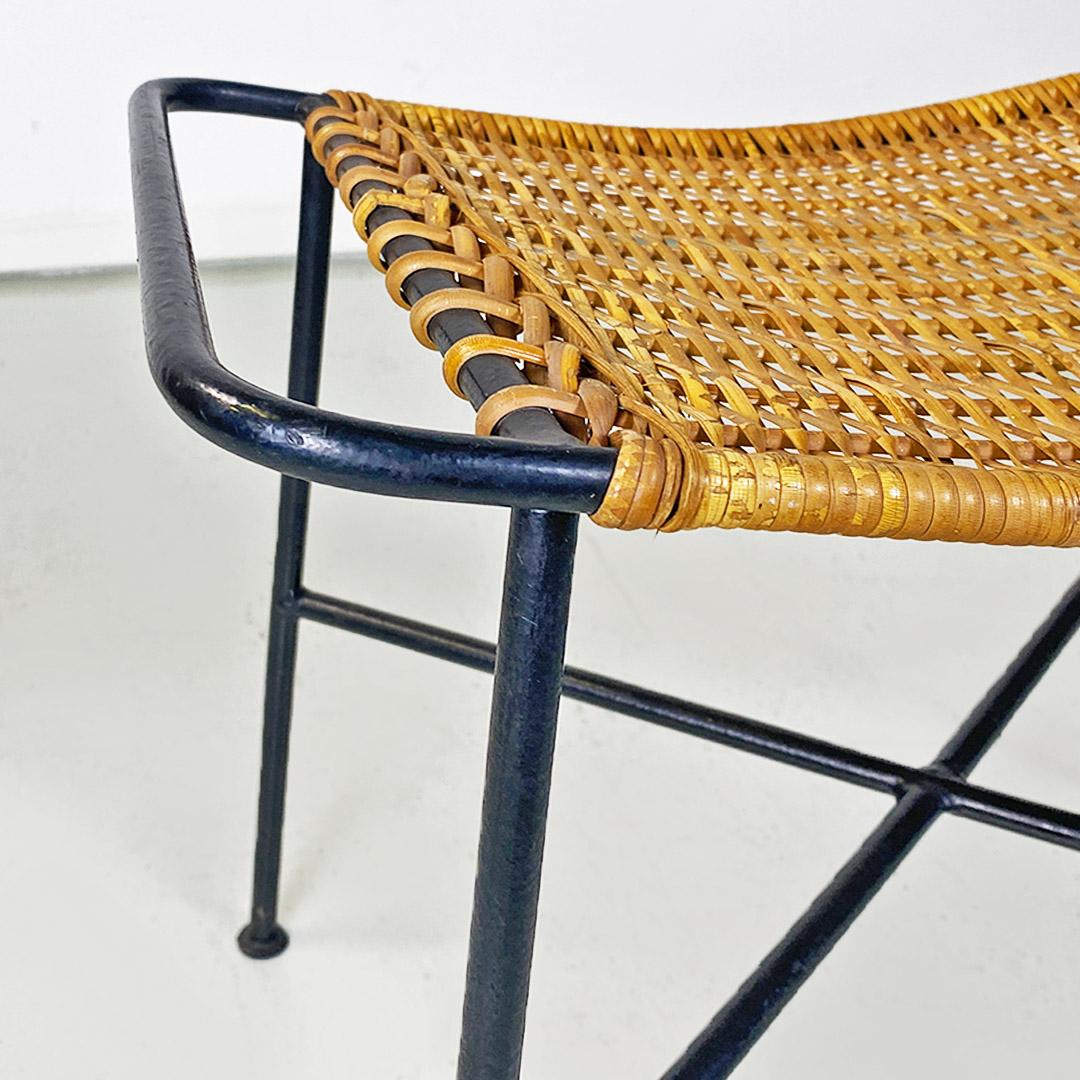 North European Mid-Century Modern Metal Rod and Rattan Stool or Footrest, 1960s 4