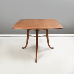 North European mid-century modern Squared coffee table in wood and brass, 1960s