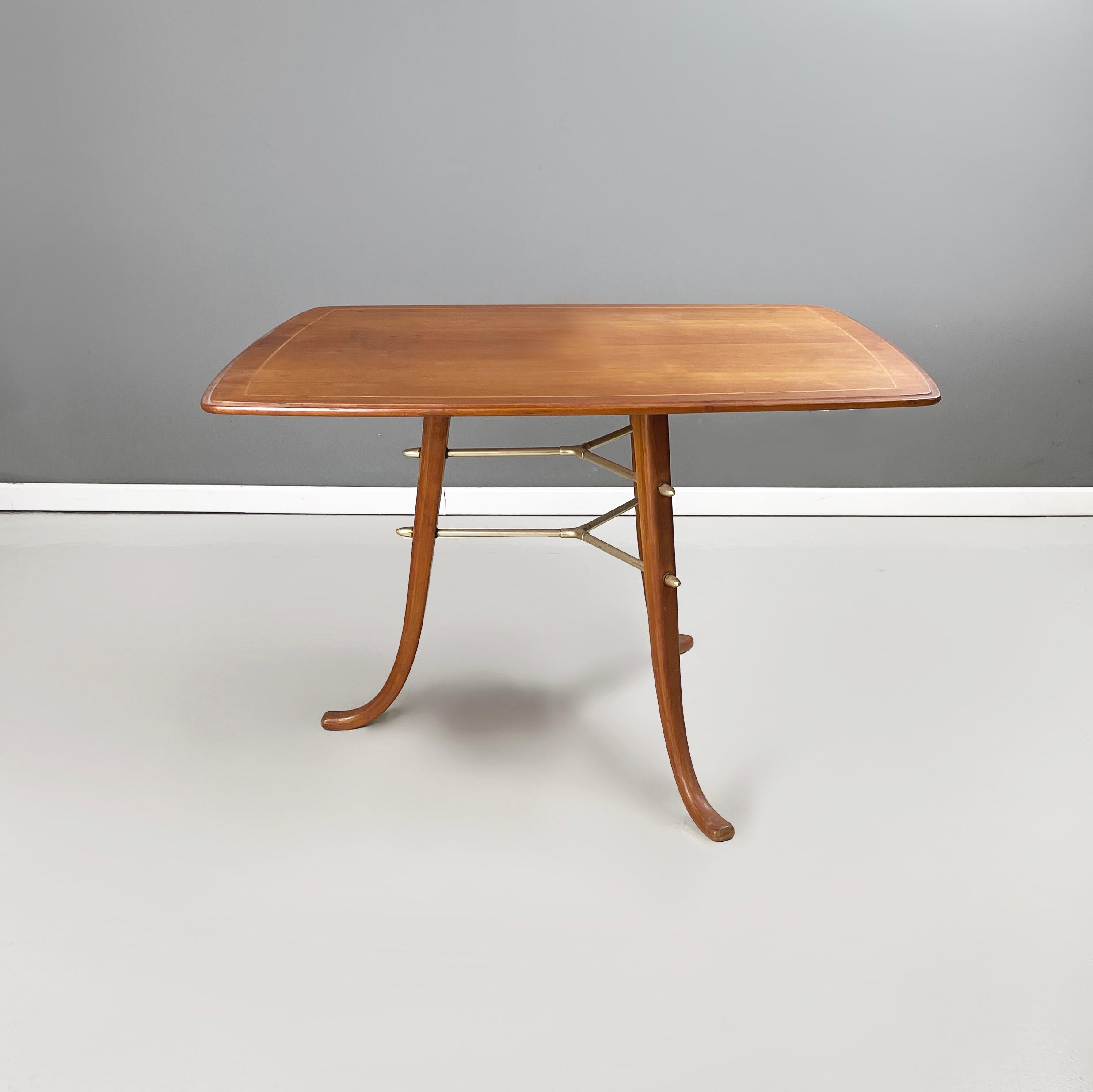 Mid-Century Modern North European mid-century modern Squared coffee table in wood and brass, 1960s For Sale