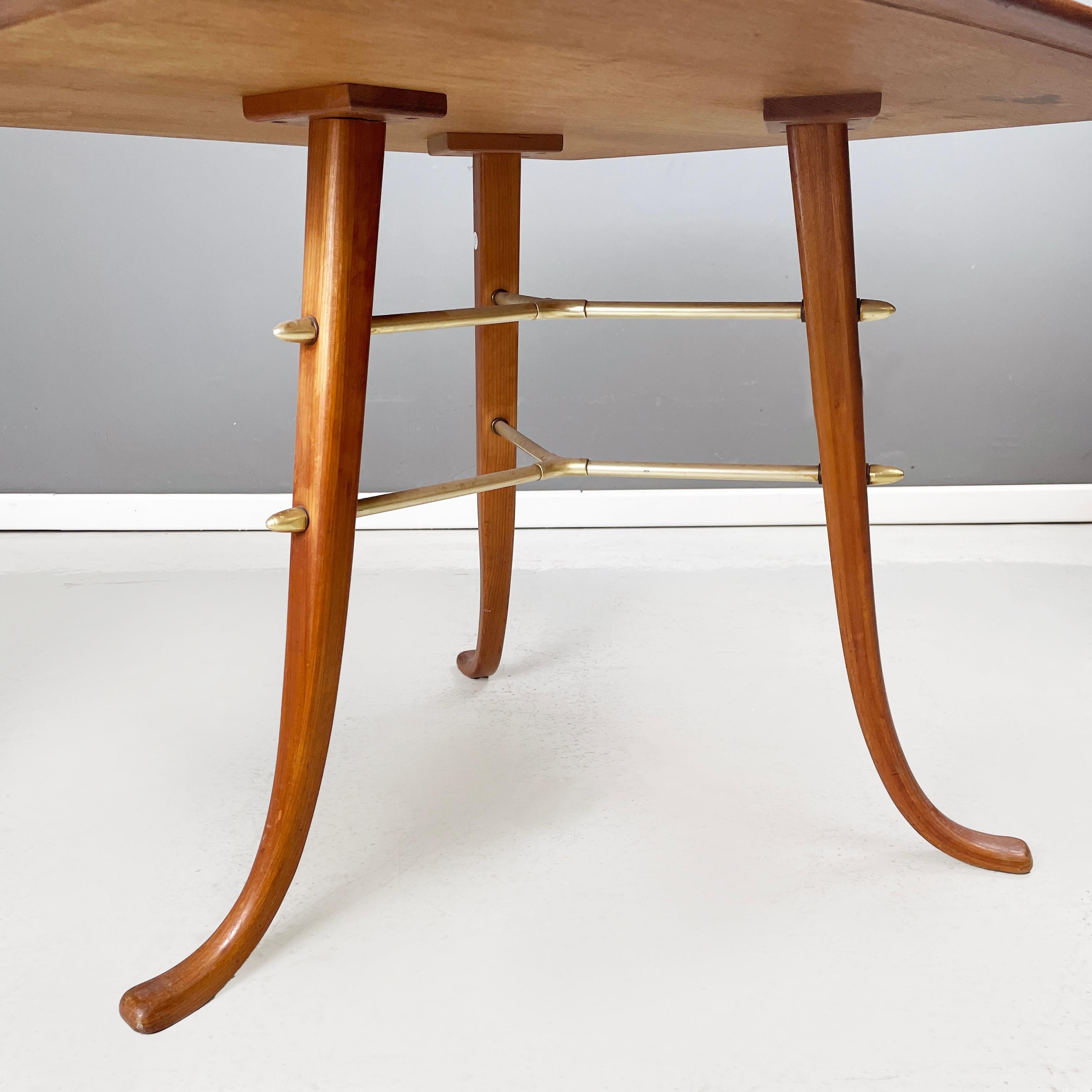 North European mid-century modern Squared coffee table in wood and brass, 1960s For Sale 3