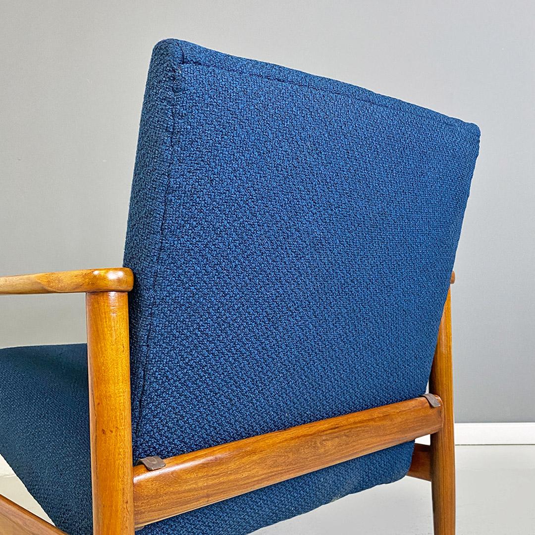 North European Midcentury Solid Beech and Blue Fabric Small Size Armchair 1960s For Sale 3