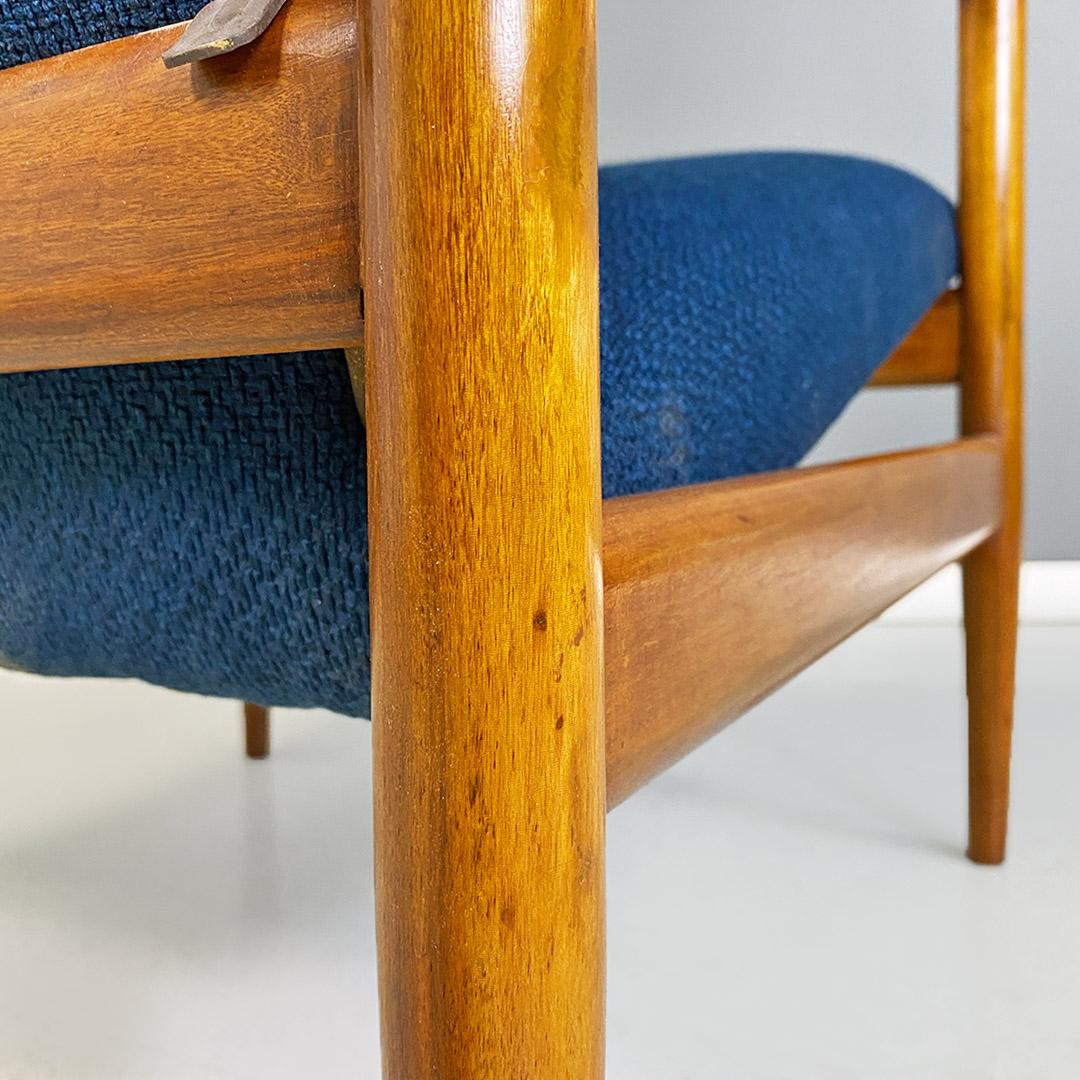 North European Midcentury Solid Beech and Blue Fabric Small Size Armchair 1960s For Sale 6