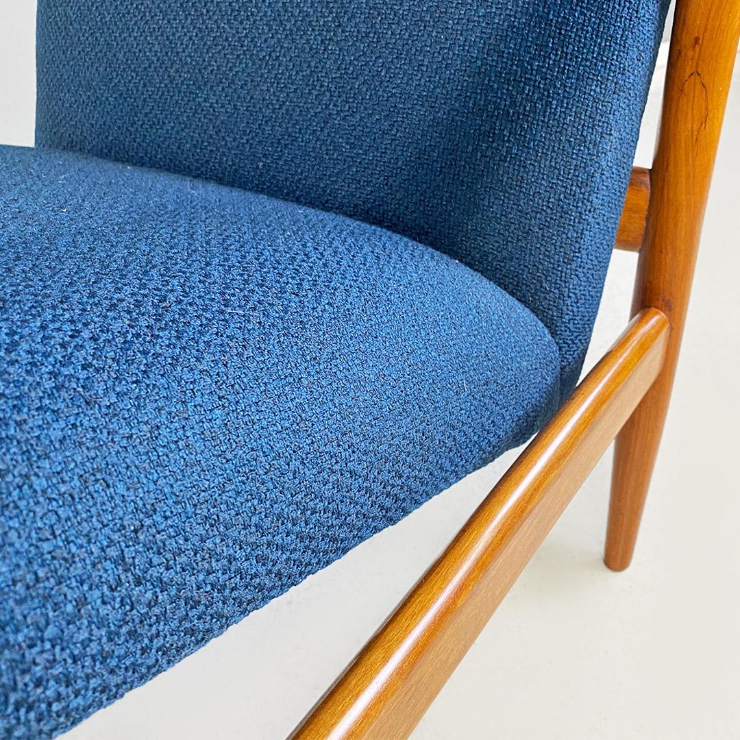 North European Midcentury Solid Beech and Blue Fabric Small Size Armchair 1960s For Sale 1