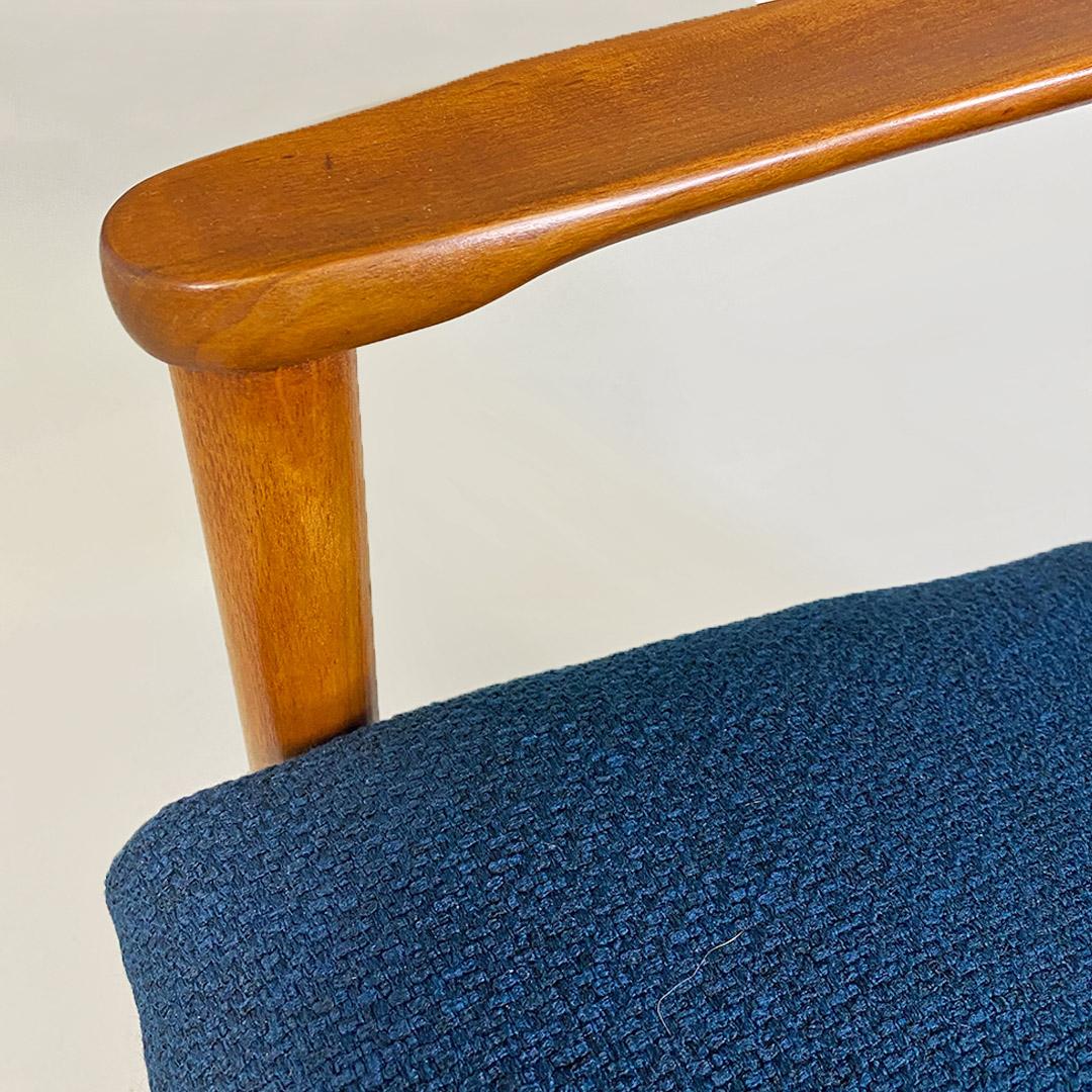 North European Midcentury Solid Beech and Blue Fabric Small Size Armchair 1960s For Sale 2