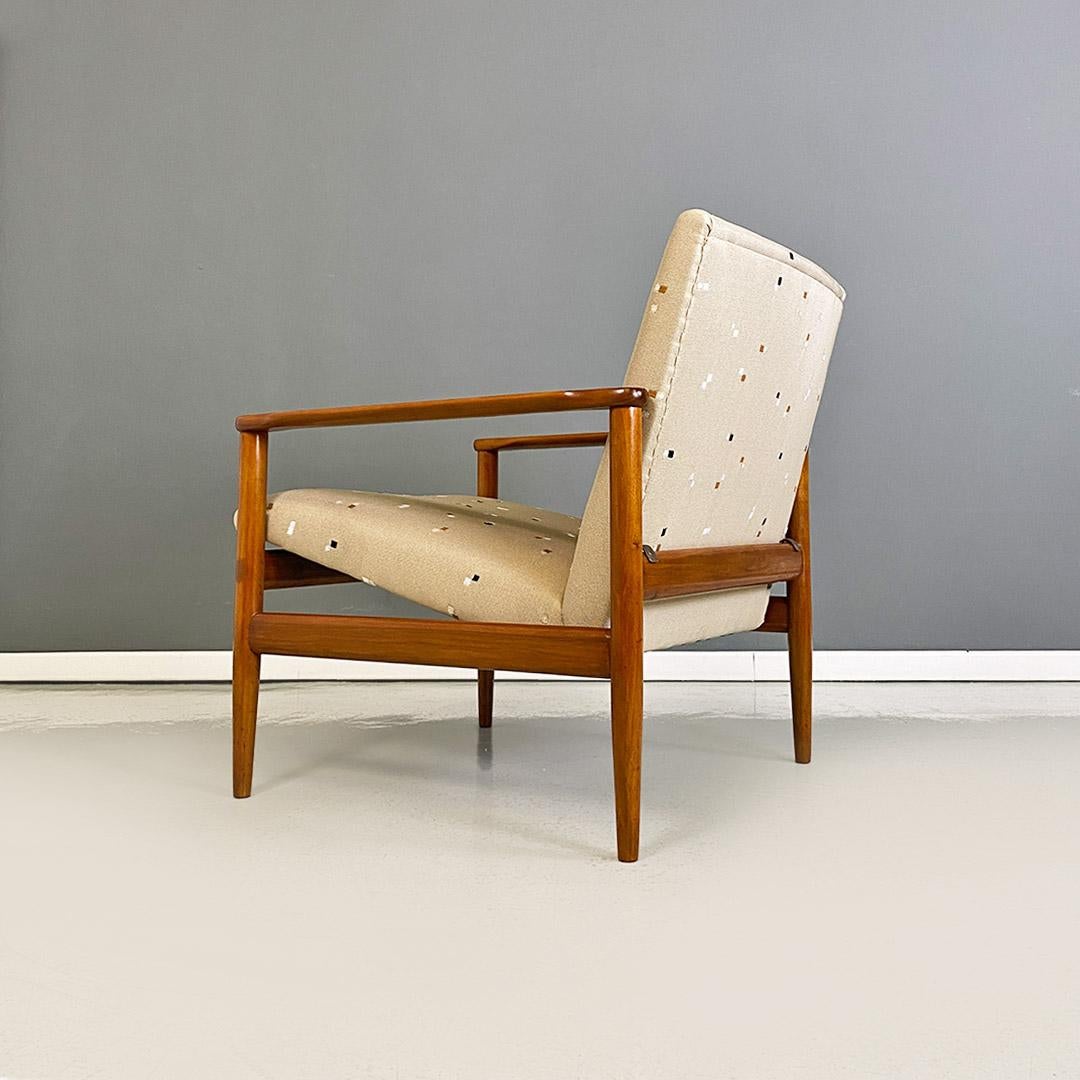 Mid-Century Modern North European Solid Beech & Beige Fabric with Pattern Small Size Armchair 1960s For Sale