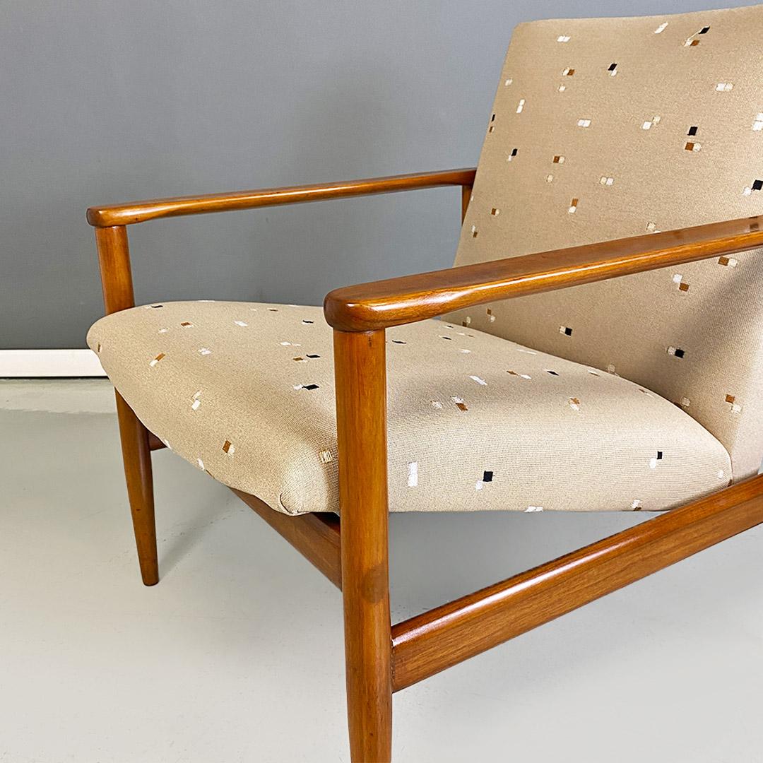 Mid-20th Century North European Solid Beech & Beige Fabric with Pattern Small Size Armchair 1960s For Sale