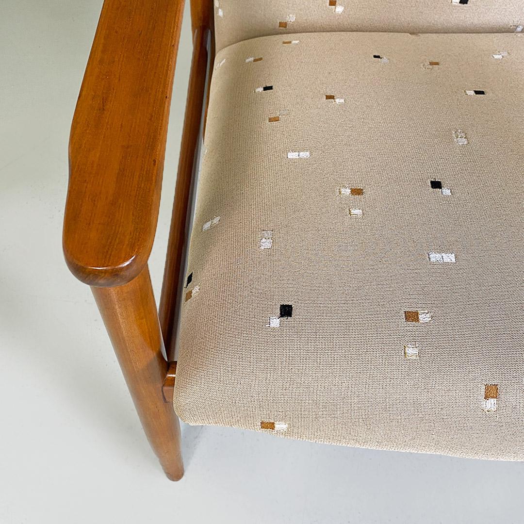 North European Solid Beech & Beige Fabric with Pattern Small Size Armchair 1960s For Sale 1