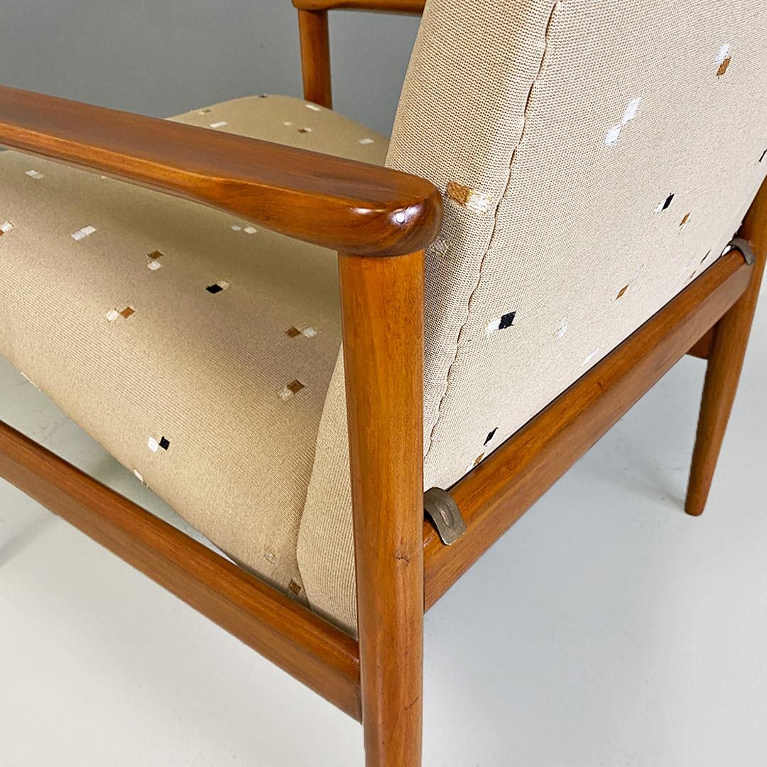 North European Solid Beech & Beige Fabric with Pattern Small Size Armchair 1960s For Sale 3