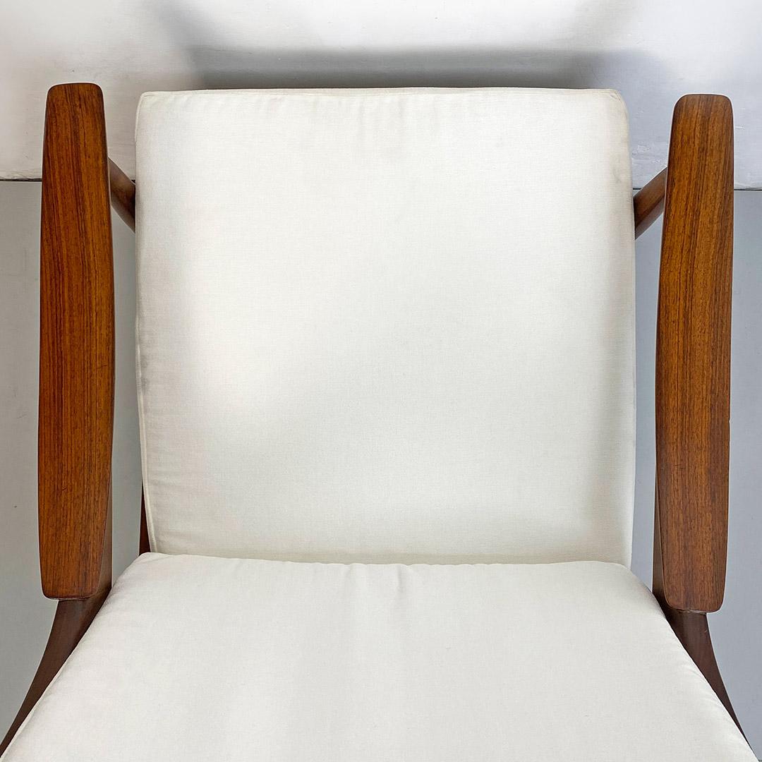 North European Solid Wood and White Cotton Armchair, 1960s 4