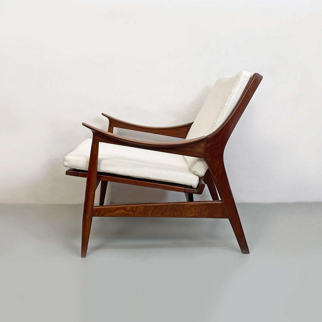 North European Solid Wood and White Cotton Armchair, 1960s In Excellent Condition In MIlano, IT