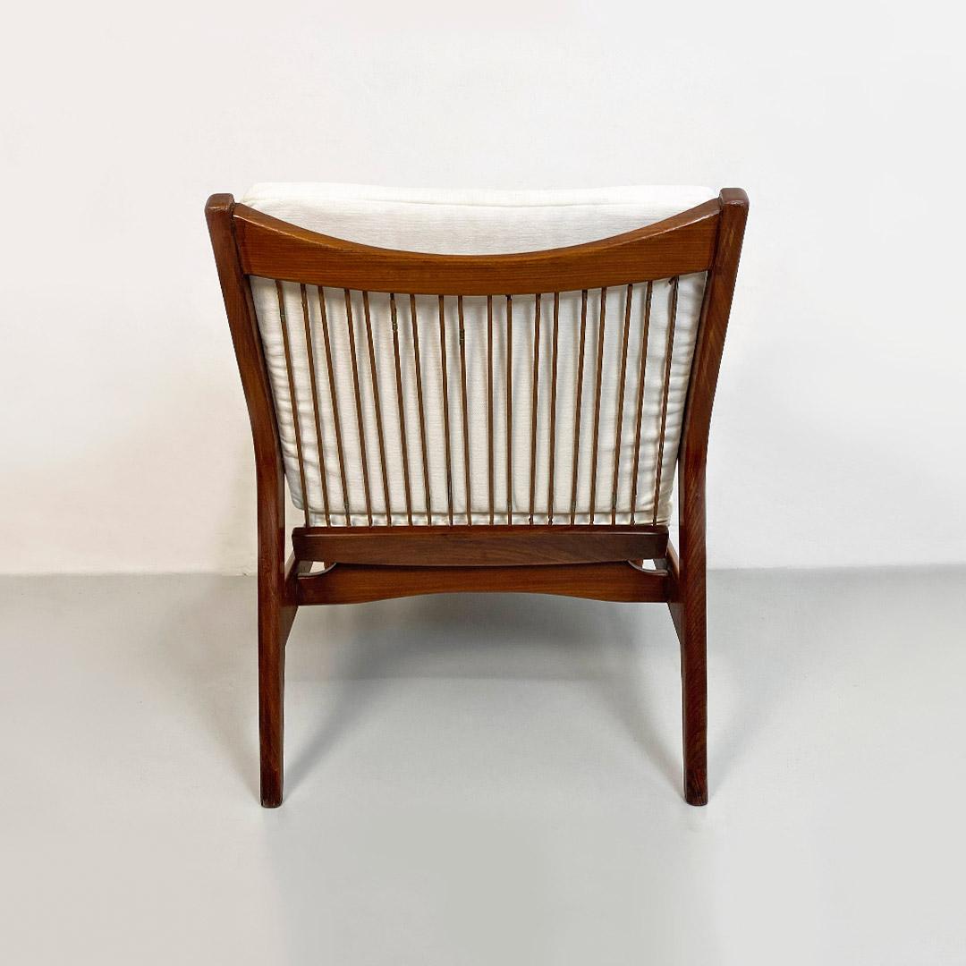 Mid-20th Century North European Solid Wood and White Cotton Armchair, 1960s