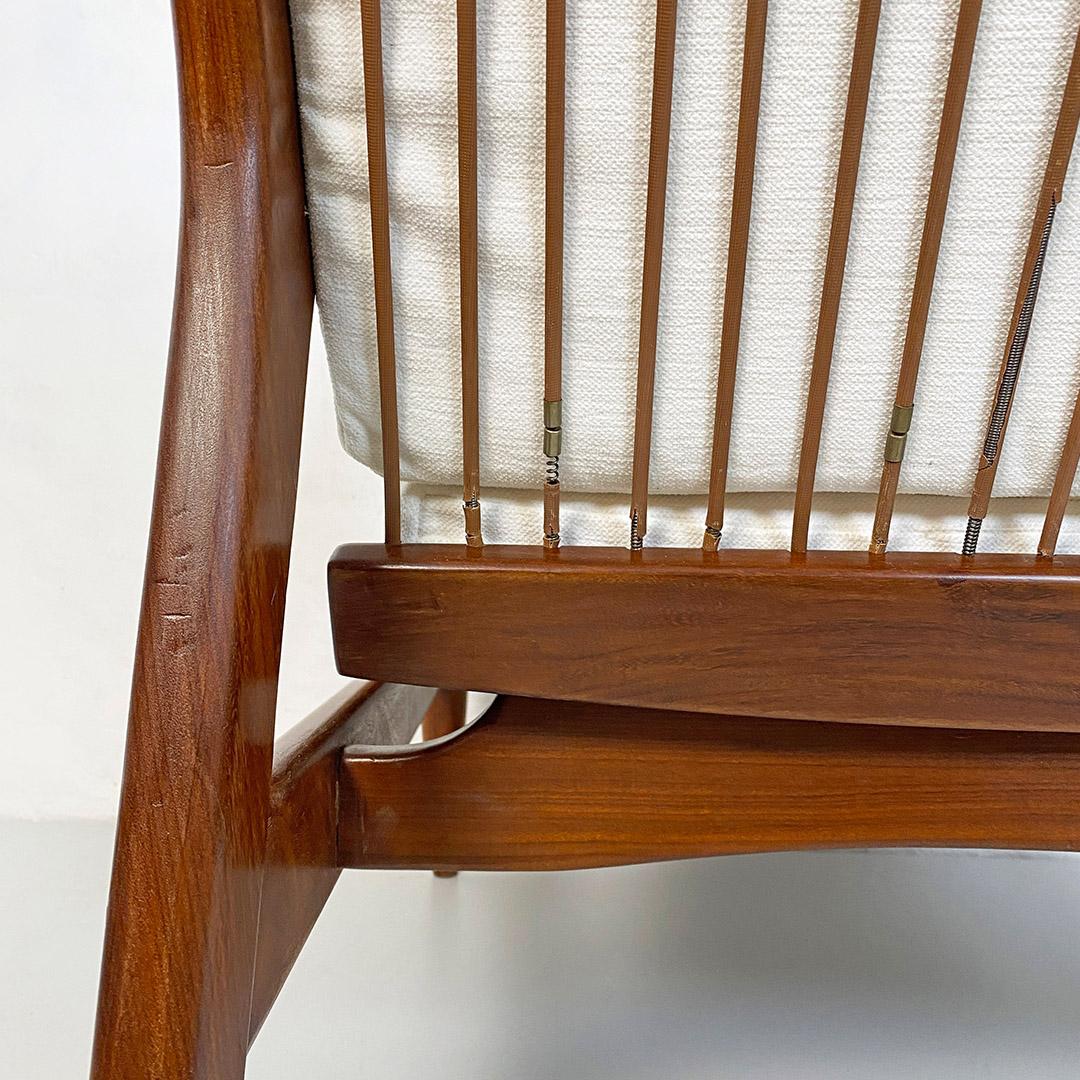 North European Solid Wood and White Cotton Armchair, 1960s 1