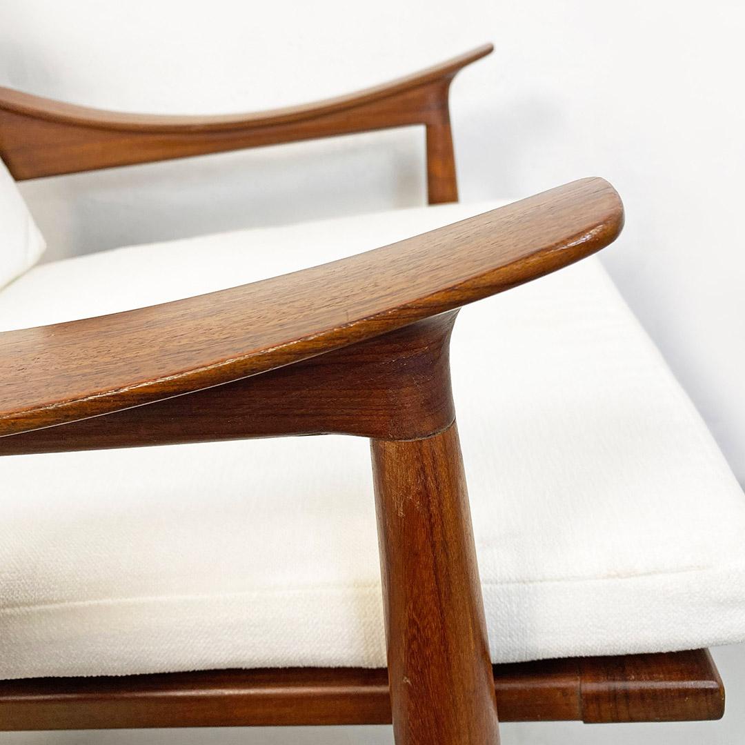 North European Solid Wood and White Cotton Armchair, 1960s 2
