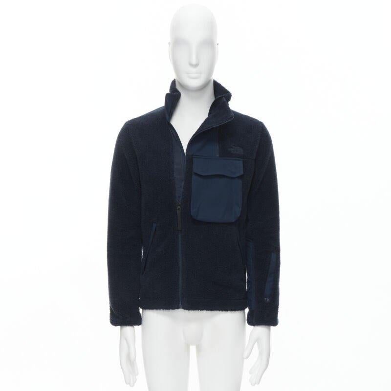 NORTH FACE - Giacca con zip asimmetrica in pile blu navy con tasche ad aletta XS S in vendita 5