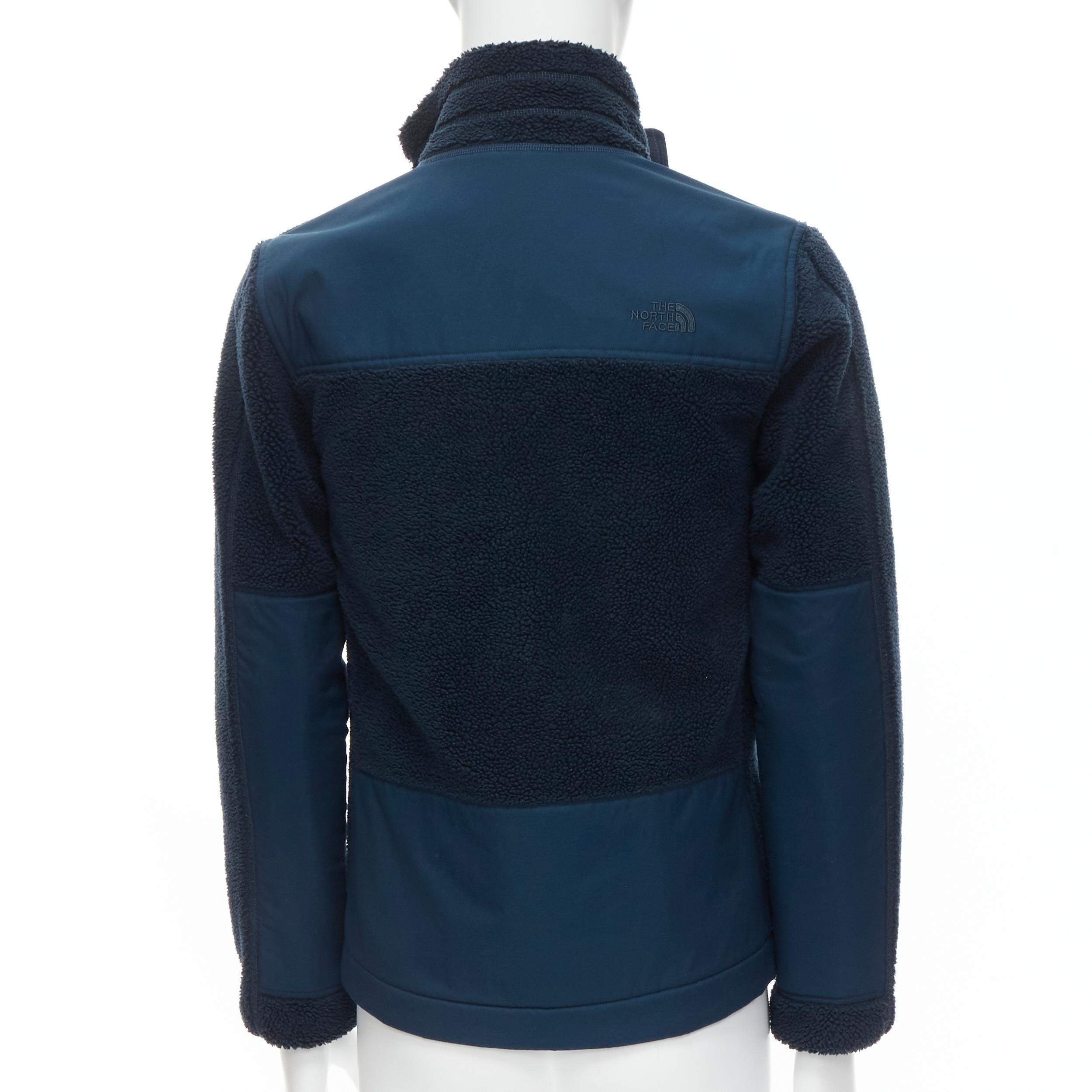 Women's NORTH FACE navy blue fleece patch flap pocket asymmetric zip up jacket XS S For Sale