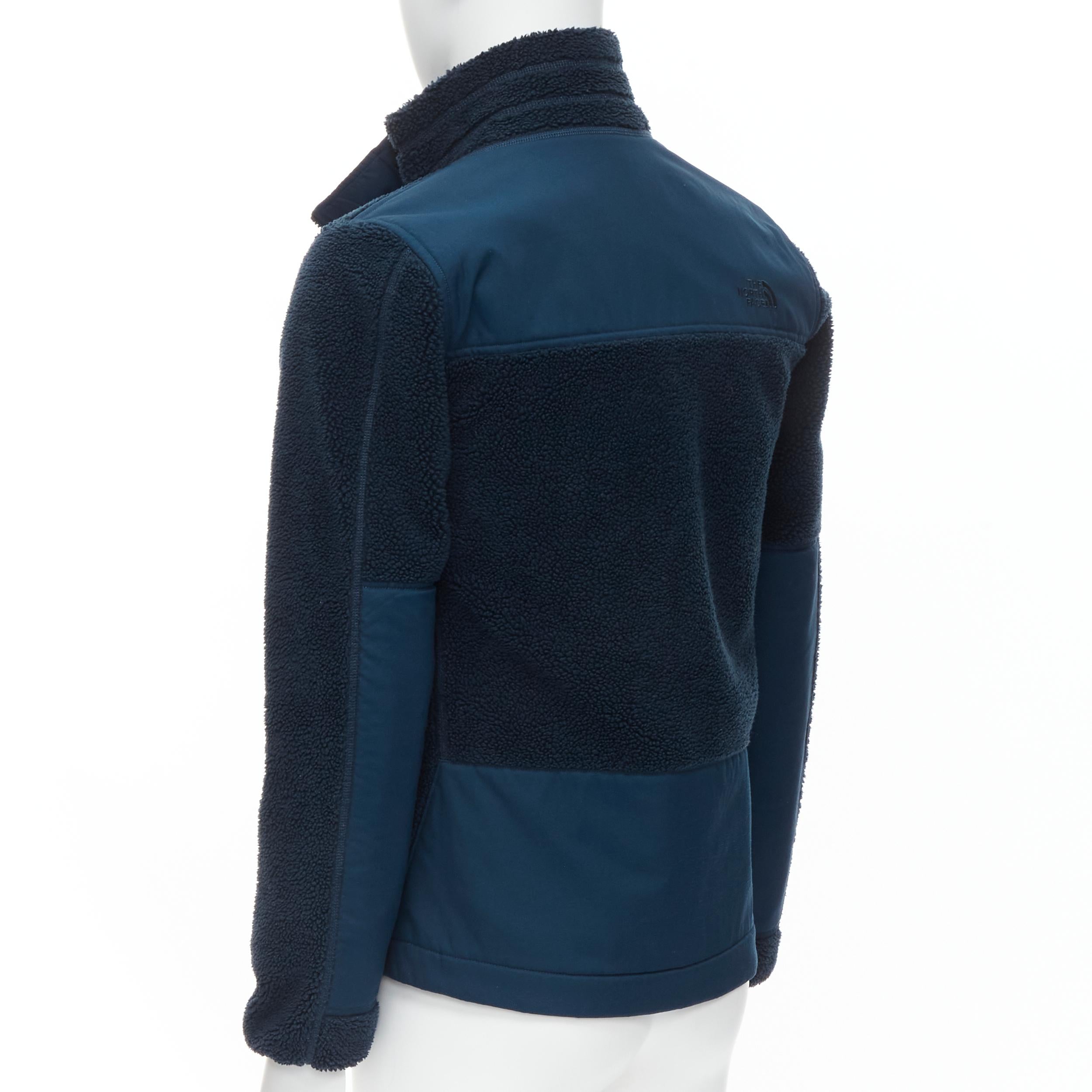 NORTH FACE navy blue fleece patch flap pocket asymmetric zip up jacket XS S For Sale 1