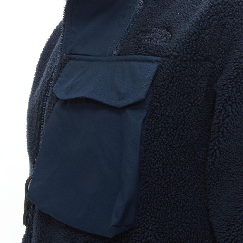 NORTH FACE - Giacca con zip asimmetrica in pile blu navy con tasche ad aletta XS S in vendita 2