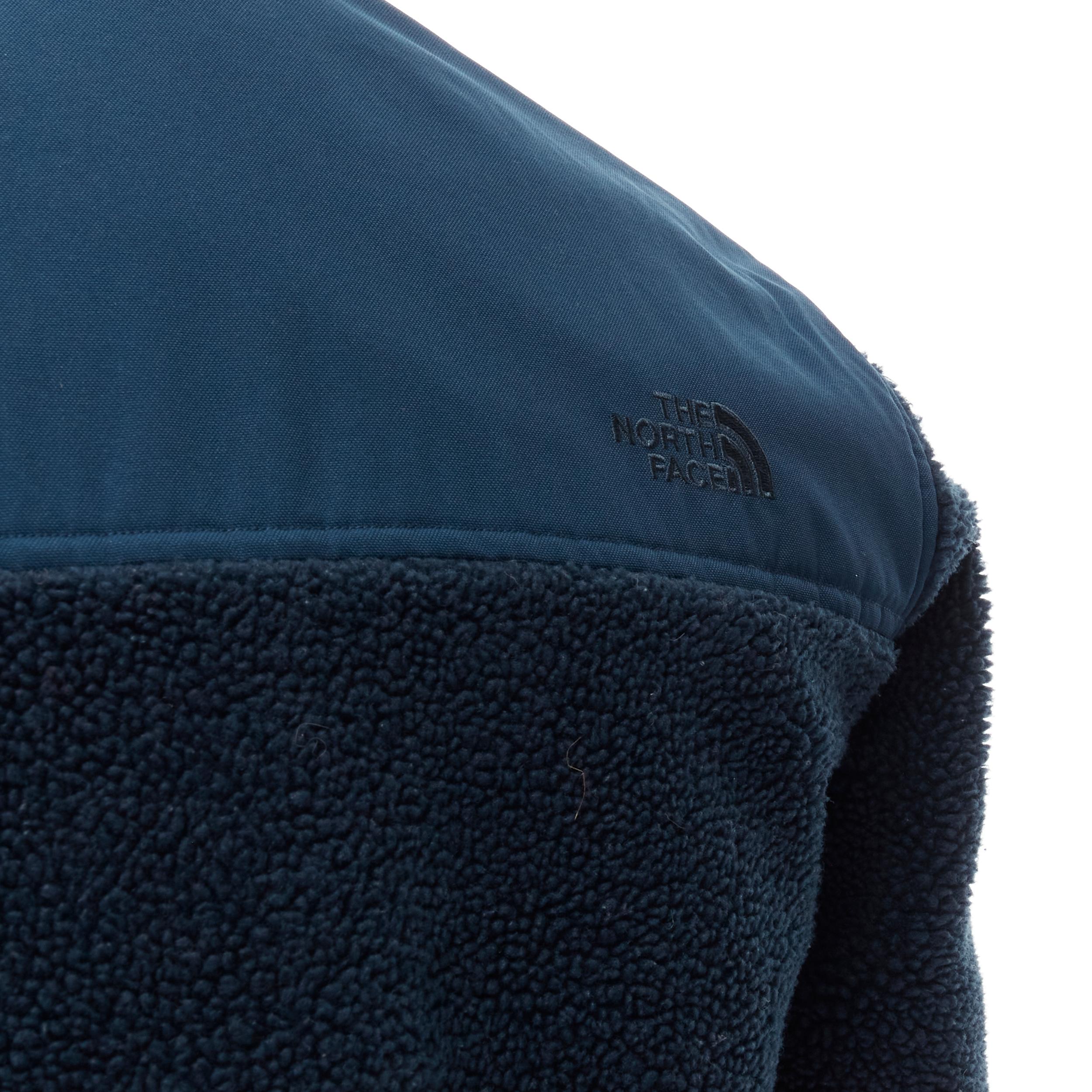 NORTH FACE navy blue fleece patch flap pocket asymmetric zip up jacket XS S For Sale 3