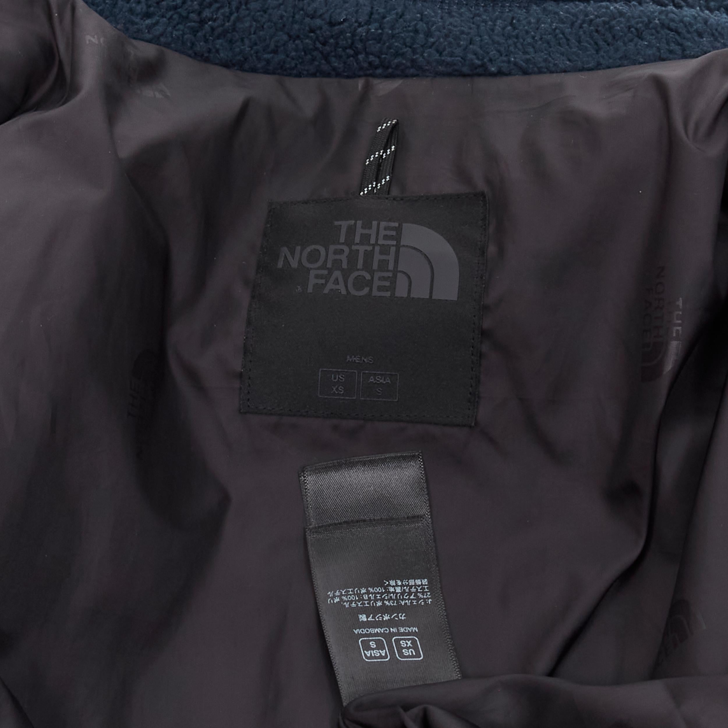 NORTH FACE navy blue fleece patch flap pocket asymmetric zip up jacket XS S For Sale 4