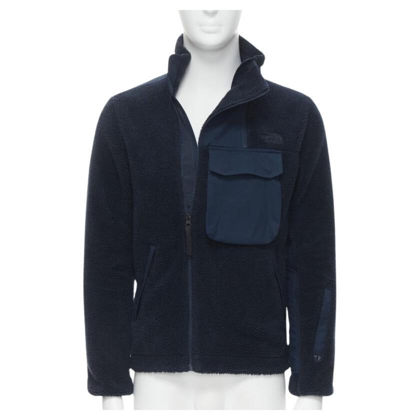 NORTH FACE - Giacca con zip asimmetrica in pile blu navy con tasche ad aletta XS S
