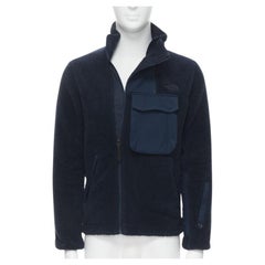 NORTH FACE navy blue fleece patch flap pocket asymmetric zip up jacket XS S