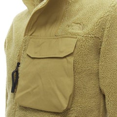 NORTH FACE tan brown fleece patch flap pocket asymmetric zip up jacket XS S