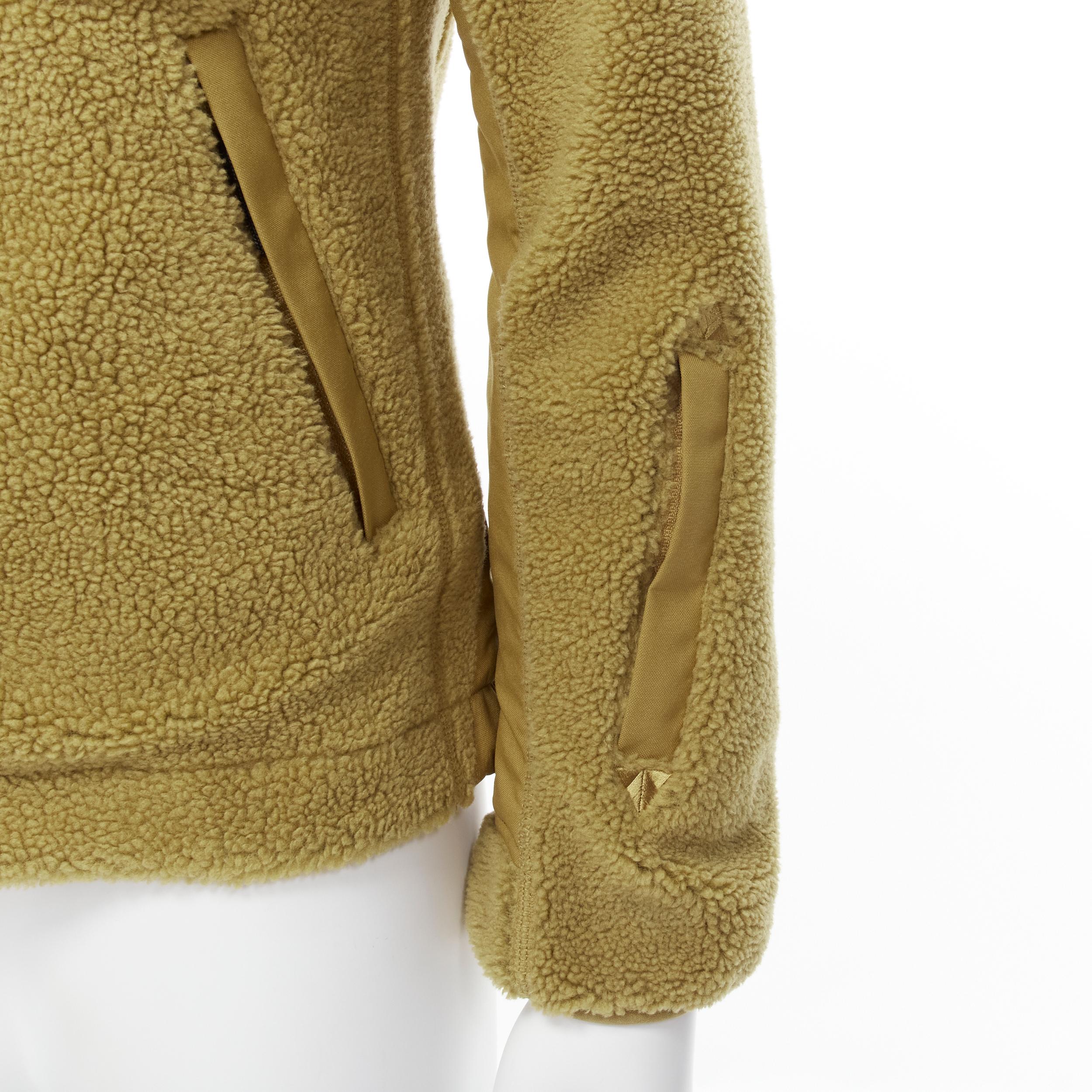 Women's NORTH FACE tan brown fleece patch flap pocket asymmetric zip up jacket XS S For Sale