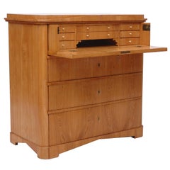 North German Biedermeier Ash Chest with Three Drawers and Fold-Down, Secretary