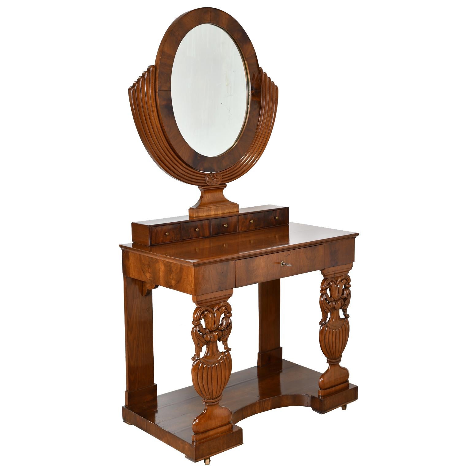 North German Biedermeier Dressing/ Console Table in Mahogany with Mirror, c 1825 For Sale 4