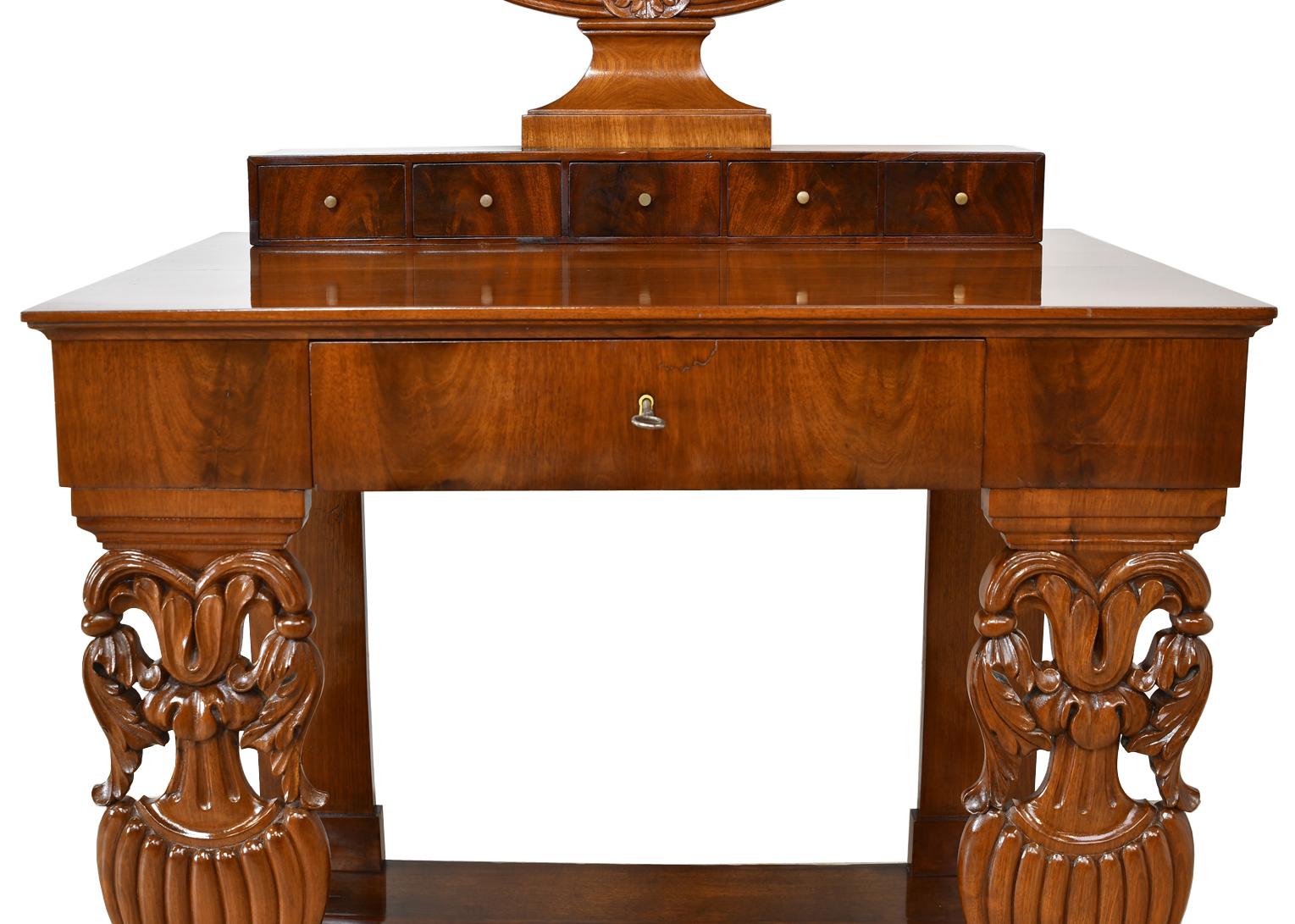 North German Biedermeier Dressing/ Console Table in Mahogany with Mirror, c 1825 For Sale 9