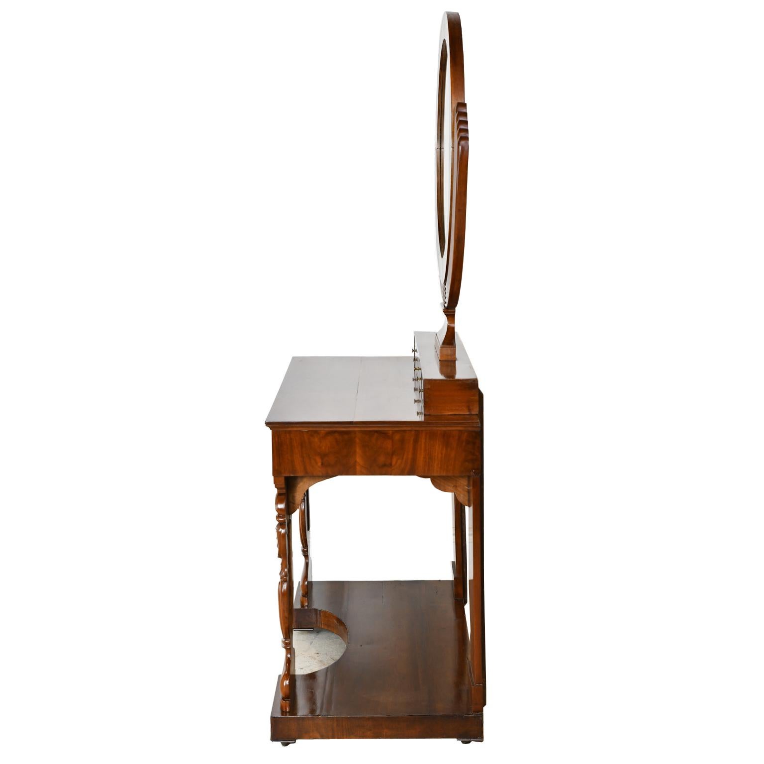 North German Biedermeier Dressing/ Console Table in Mahogany with Mirror, c 1825 In Good Condition For Sale In Miami, FL