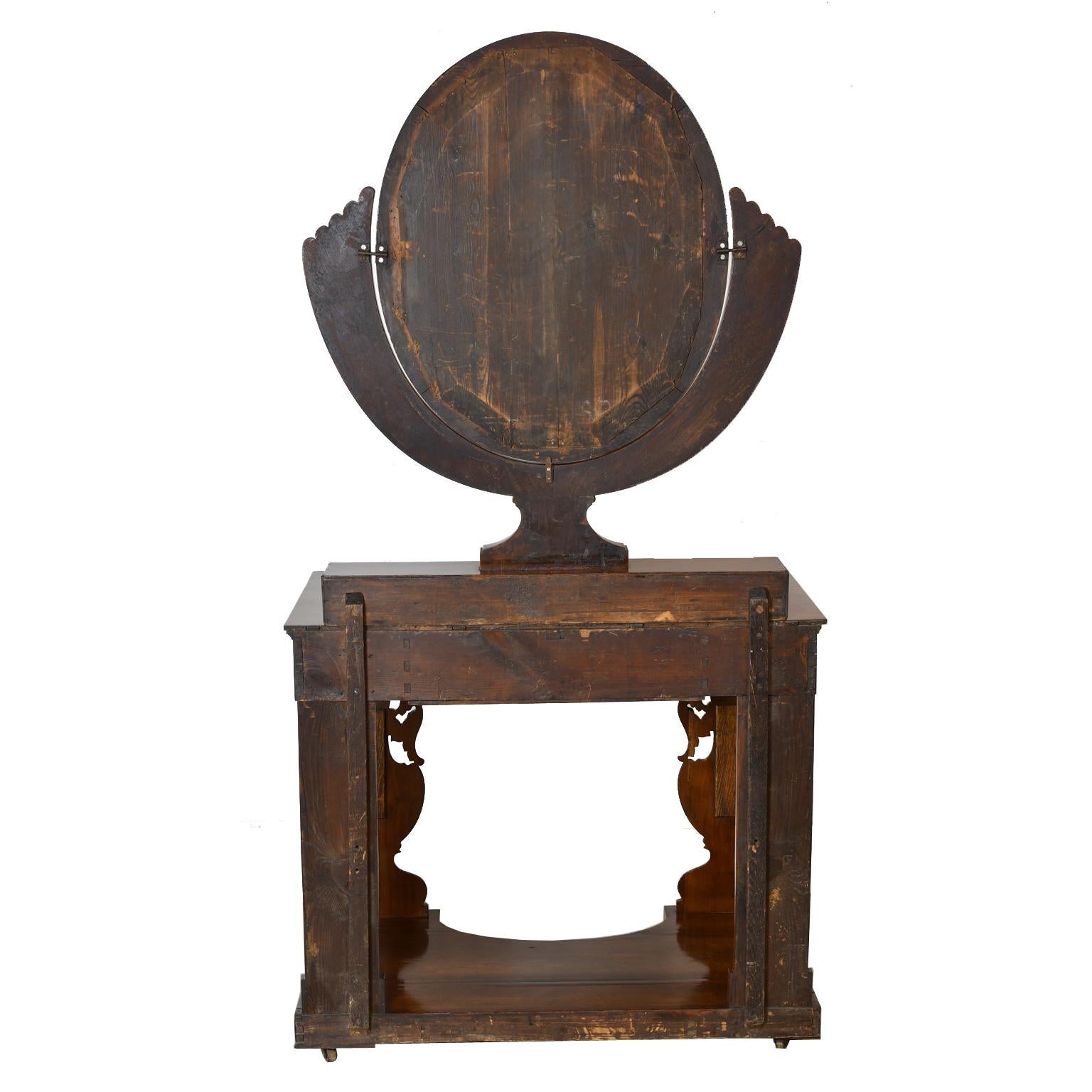North German Biedermeier Dressing/ Console Table in Mahogany with Mirror, c 1825 For Sale 1