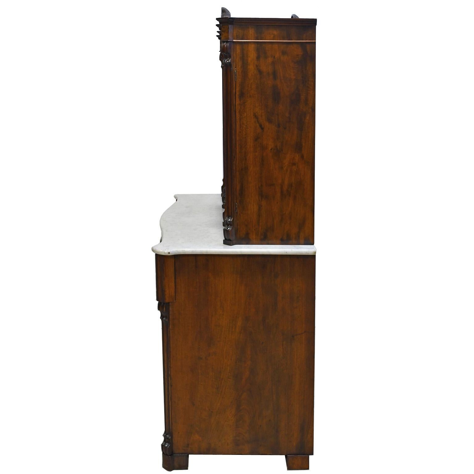 Antique German Louis Philippe Cabinet in Burled Walnut & White Carrara Marble In Good Condition In Miami, FL